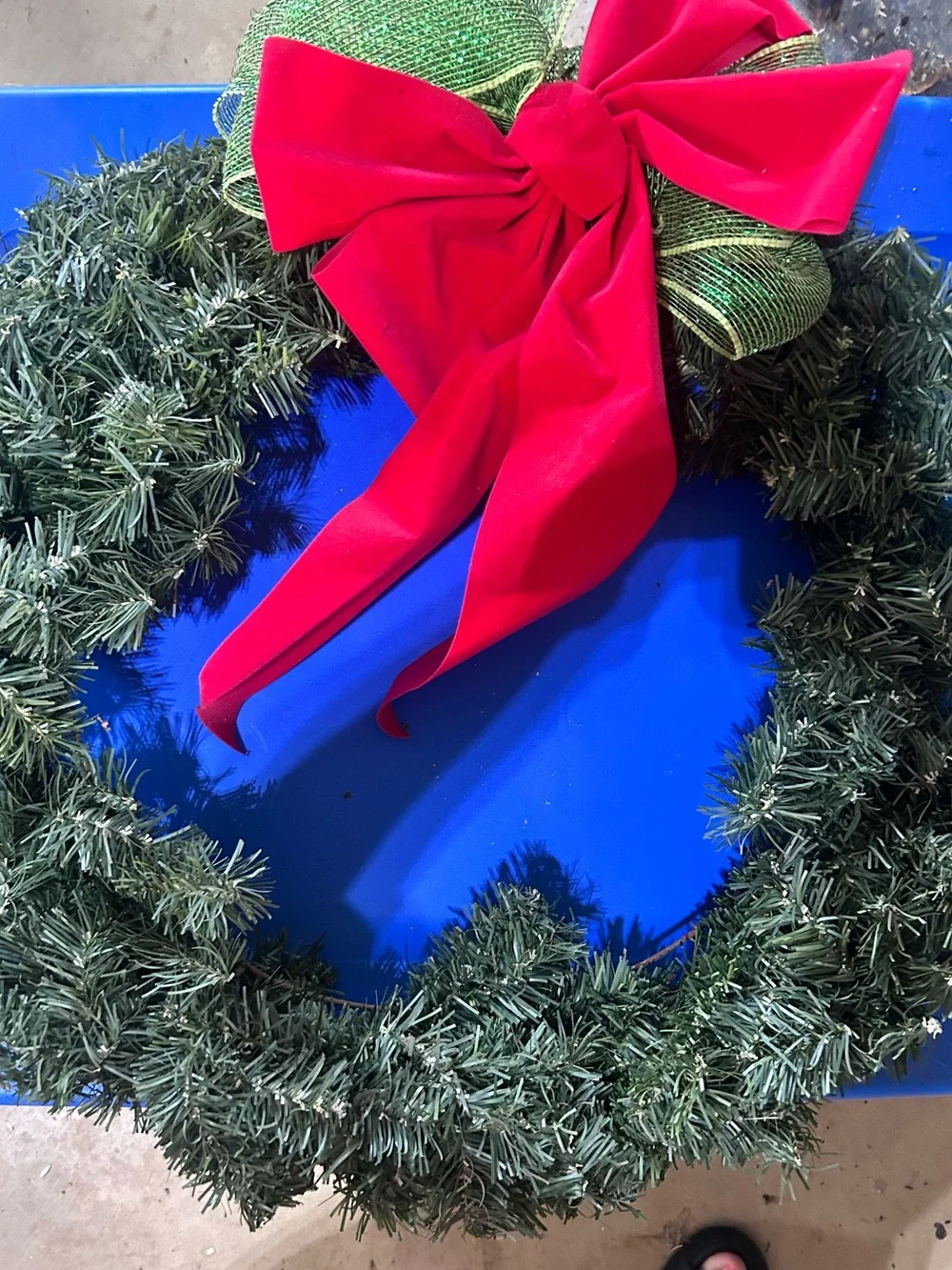 Classic Green Holiday Wreath with Red Velvet Bow